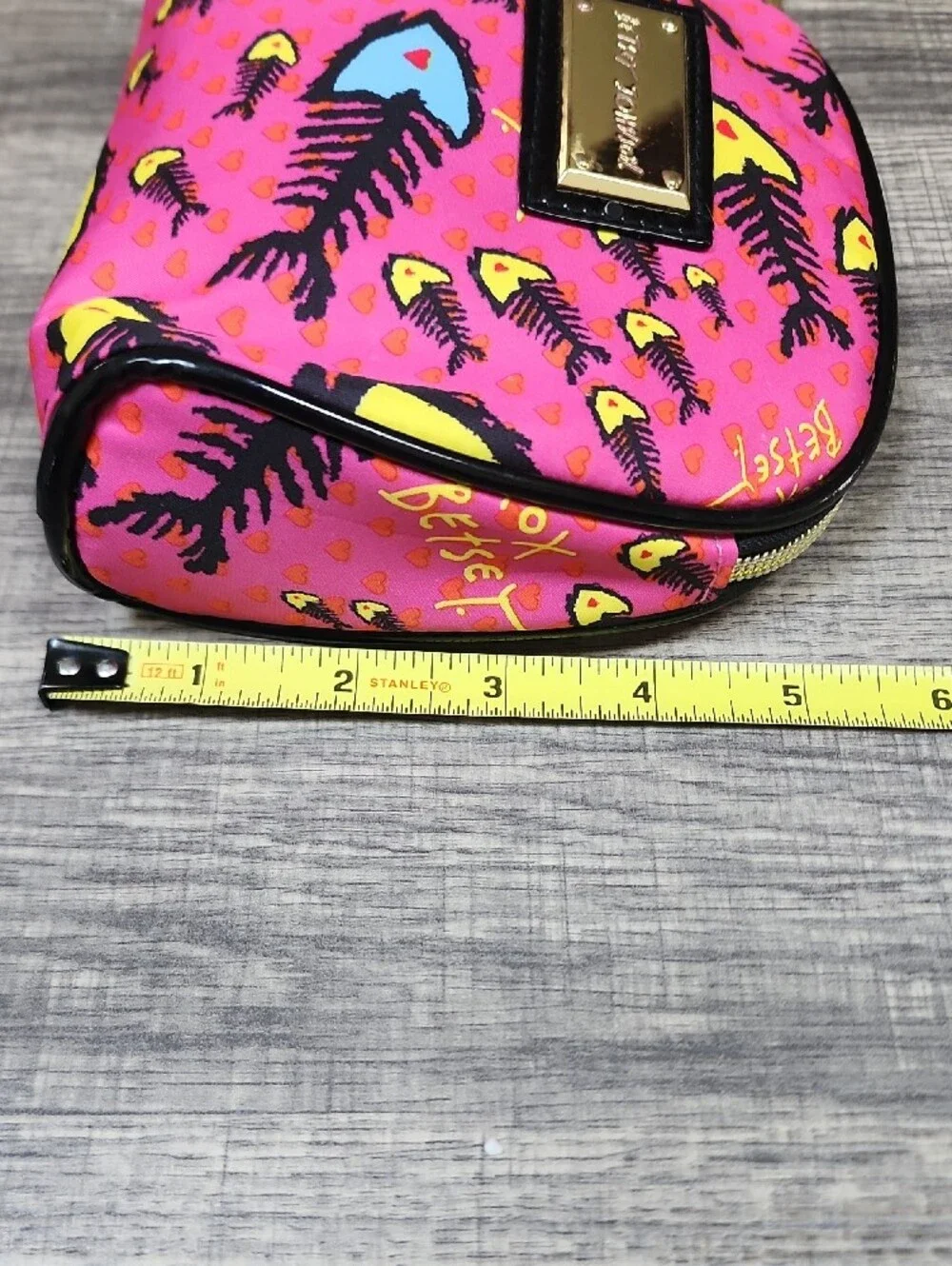 Betsey Johnson Pink & Yellow Fishbone Cosmetic Case